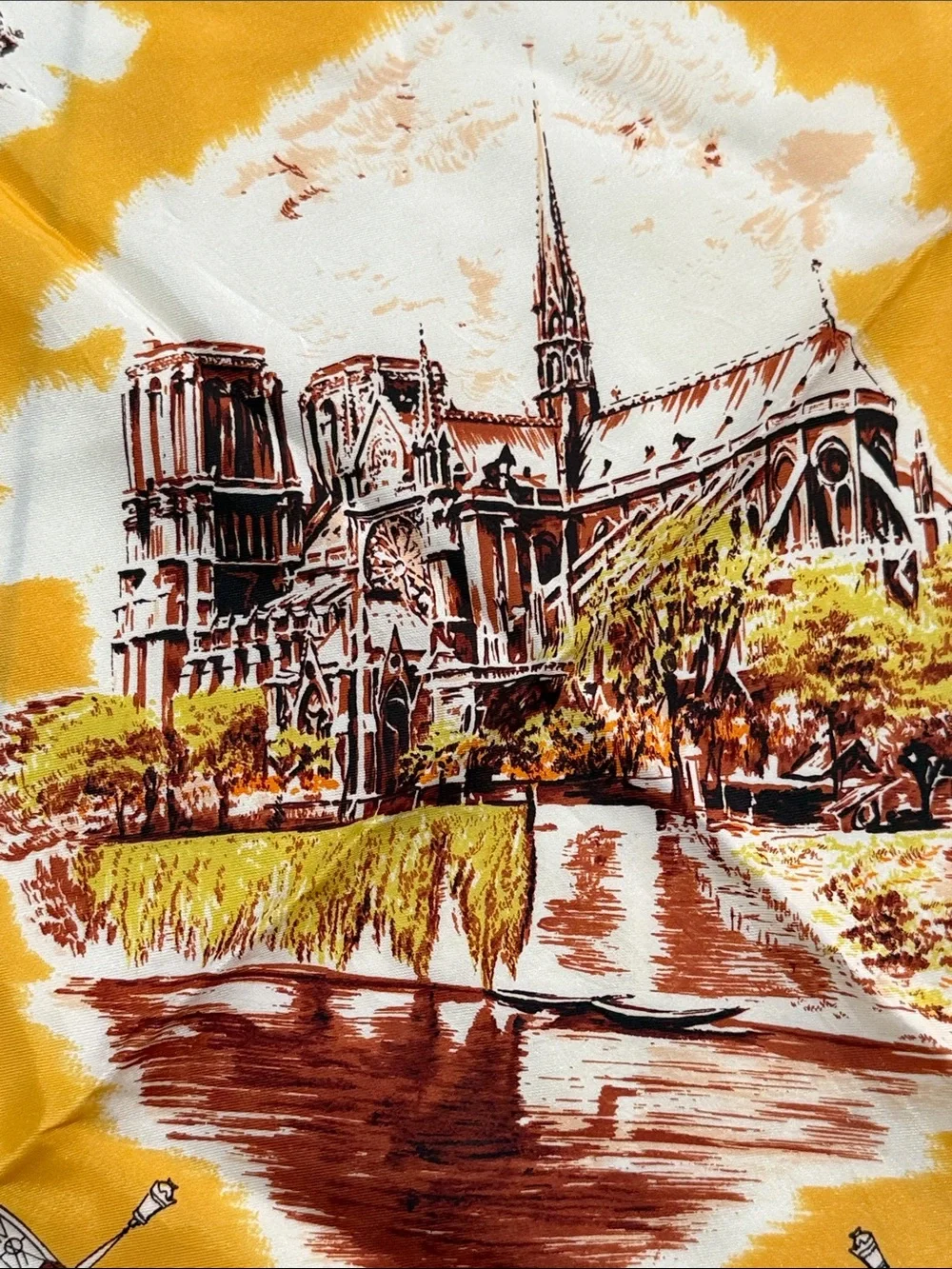 Parisian Paris France Landmark Scarf Mustard Yellow VINTAGE Excellent Unique